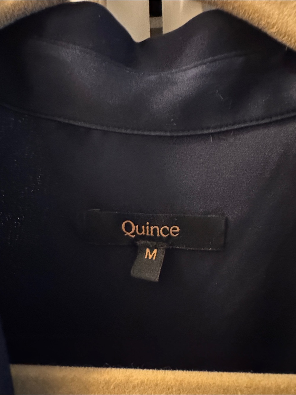 Quince Navy Washable Silk Short Sleeve Button Front Blouse - Picture 2 of 4